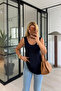 Front and Back Pool Collar Navy Blue Basic Blouse - 3
