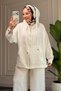 6606 - Stylish Comfortable Modal Soft Knitted Fabric Loose Hooded and Cuff Detail Women's Set - 3