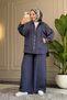 6606 - Stylish Comfortable Modal Soft Knitted Fabric Loose Hooded and Cuff Detail Women's Set - 6