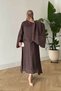 Women's Shawl Covered Detail Skirt Suit Brown - 3