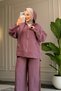 6606 - Stylish Comfortable Modal Soft Knitted Fabric Loose Hooded and Cuff Detail Women's Set - 3