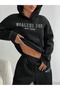 Unisex Women's and Men's Healty for Lettering Printed Oversize 3 Thread Hooded Hoodie and Baggy Sweatpants - 5