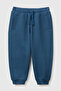 Boys' Navy Blue Ribbed Drawstring Sweatpants with Embroidered Logo on the Front