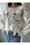 Colette Floral Motif Openwork Crochet Sweater Women's Ecru - 5