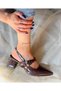 Veroni̇ka Brown Patent Leather 2-Strap Short Heel Sandals - 5