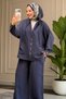 6606 - Stylish Comfortable Modal Soft Knitted Fabric Loose Hooded and Cuff Detail Women's Set - 4