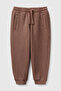 Boy's Brown Ribbed Drawstring Sweatpants with Embroidered Logo on the Front