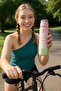 Drinking Water Bottle with Straw 1L/1000ml BPA Free Bottle Sport Drinks with Locking lip Cover, clip handle, & Leak Proof, light weight water bottle for Man & Women indoor and outdoor (Pink Yellow) - 2