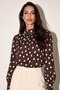 Coffee-Ecru High Neck Cuffed Blouse - 3
