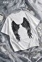 Gothic Angel Wings Back Printed White Unisex Oversize T-Shirt