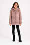 Girl's Winter Hooded Buttoned Lined Horizontal Striped Plush Coat Ak4518