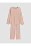 Lcw Beige Crew Neck Heart Printed Women's Pajama Set - 4