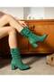 Ri̇o Emerald Green Calf Suede 7 cm Heel Round Toe Bellows Boots Botti̇e - 3