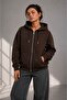 Women's Oversize Zippered Hooded Three-Thread Sweatshirt Cardigan My3535