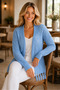 Women's Open Front Long Sleeve Tasseled Diamond Patterned Comfortable Casual Baby Blue Knitwear Cardigan - 6