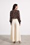 Coffee-Ecru High Neck Cuffed Blouse - 4
