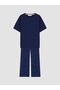 Lcw Navy Blue Crew Neck Printed Women's Pajamas Set - 5