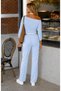 Women's 3-Piece Set Oversized Boat Neck Long Sleeve Blouse, Halter Neck Tank Top and Elastic Waist Wide Leg Pants Set - 4