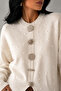 Women's Ecru Pearl Detailed Knitwear Front Button Detailed Oversize Long Sleeve Knitted Sweater - 4
