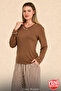 Women's Brown Striped Viscose Lycra Pajama Set Long Sleeve Wide Leg 11703 - 6
