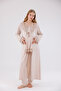 Beige Special Lace Design Long Sleeve Maternity Pajama Set with 3 Pieces - 3