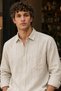 Men's Regular Fit Embroidered Short-Sleeve Shirt - Cream - 2