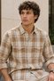 Men's Slim Fit Checked Long-Sleeve Shirt - Tan - 4