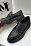 Cowhide Moccasin High Sole Shoes Black - 3