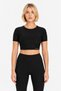 Women's Black Polyamide Crop T-Shirt and High Waist Gathering Leggings Set