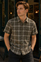 Men's Regular Fit Checked Short-Sleeve Shirt - Brown - 2