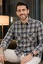 Men's Slim Fit Checked Cotton Long-Sleeve Shirt - Mustard - 4