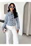 Women's 100% Cotton Judge Collar Epaulet Zipper Decorative Button Denim Jacket - 7