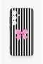 Samsung S24 Compatible Pink and White Ribbon Patterned Silicone Case - 2