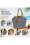 Women’s Woven Straw Beach Tote Bag with Bow Detail, Large Capacity Shoulder Handbag with Long Handles, Lightweight Summer Travel Shopping Vacation Bag – Blue & Beige - 6