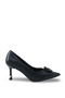 Lyra Pia Women's Pointed Toe Thin Heeled Shoes 00123009 Black Skin - 7