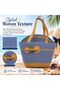 Women’s Woven Straw Beach Tote Bag with Bow Detail, Large Capacity Shoulder Handbag with Long Handles, Lightweight Summer Travel Shopping Vacation Bag – Blue & Beige - 5