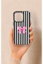 iPhone 14 Pro Compatible Pink and White Ribbon Patterned Silicone Case