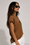 Women's brown viscose palm stone detailed short sleeve blouse - 2