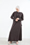 Collared Zipper Detail Skirt Suit - Brown - 3