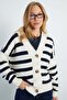 Striped Buttoned V-Neck Oversized Knitwear Cardigan - 3