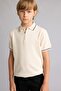 Polo Collar Stripe Detailed Half Zipper Knitwear Basic T-Shirt Boys H3919A826Au - 3