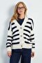 Striped Buttoned V-Neck Oversized Knitwear Cardigan - 2
