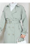 Double-Breasted Collar Belted Button Detailed Lined Hijab Trench Coat Rc3167 - 7