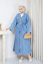 Women's Denim Jeans Kimono Cap with Gold Brooch - 3
