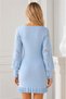 Women's U-Neck Long Sleeve Lace Detailed Skirt Ruffle Fit Stretchy Baby Blue Knitwear Tunic Dress - 3