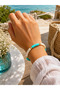 Summer Turquoise Ecru Beaded Elastic Bracelet – Colorful Women's Bracelet with Gold Detail - 2