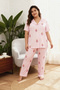 Curve pink striped teddy bear patterned shirt collar knitted pajama set - 2