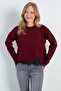 Crew Neck Knit Sweater with Lace on Sleeves and Hem - 5