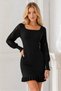 Women's U-Neck Long Sleeve Lace Detailed Skirt Ruffle Fit Stretchy Black Knitwear Tunic Dress - 5