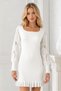 Women's U-Neck Long Sleeve Lace Detailed Skirt with Ruffles Body-Fitting Stretchy White Knitwear Tunic Dress - 5